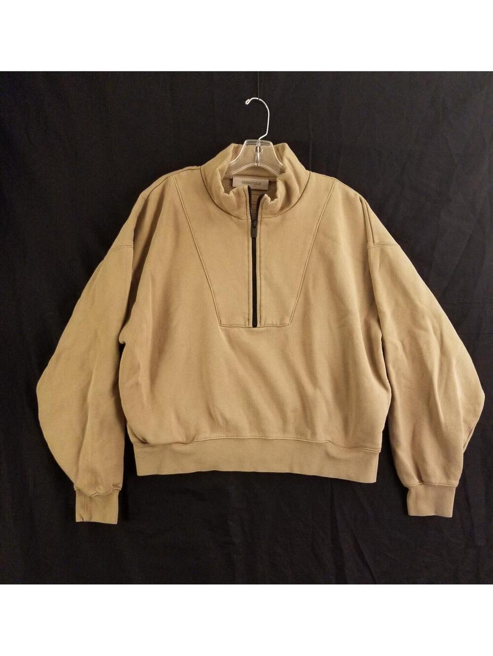FEAR OF GOD ESSENTIALS Half Zip Pullover Sweatshirt Womens M Brown Beige